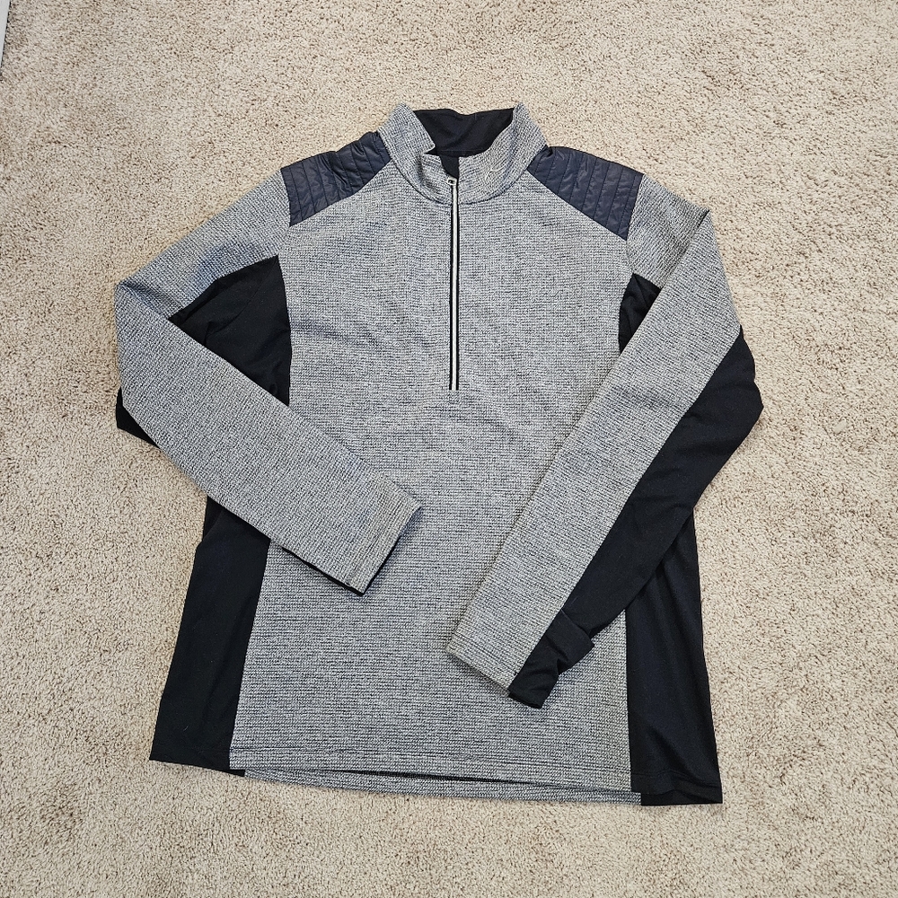 KJUS Womens Forun Midlayer Half-Zip, Navy, Quilted Shoulder 3x